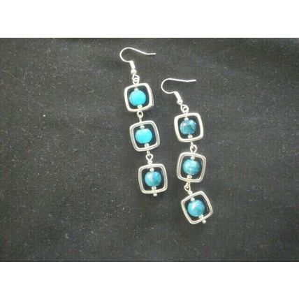 Unique electroplated light blue glass long drop swing earrings