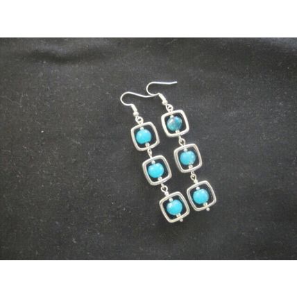 Unique electroplated light blue glass long drop swing earrings
