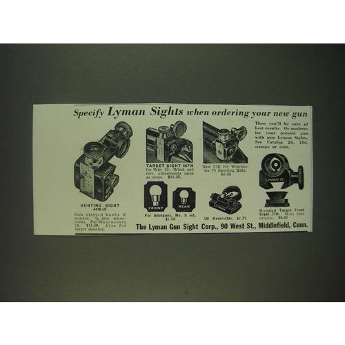 1940 Lyman Sights Ad - 48WJS, 48FH, 57E, No. 9, 5B and 77H