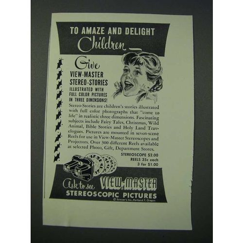 1949 View-Master Stereoscopic Pictures Ad - To Amaze and Delight Children
