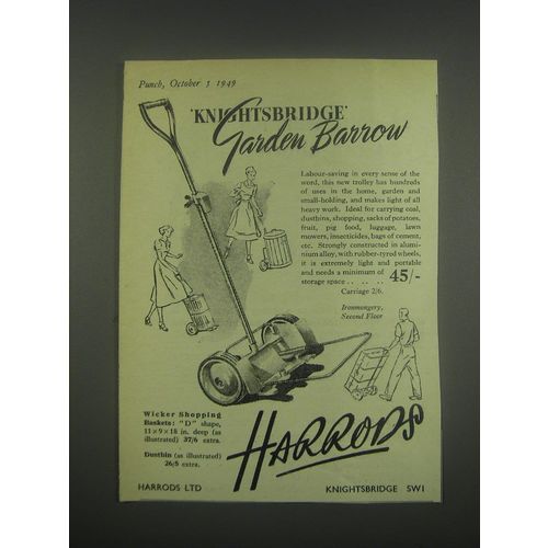 1949 Harrods Knightsbridge Garden Barrow Ad - Knightsbridge Garden Barrow