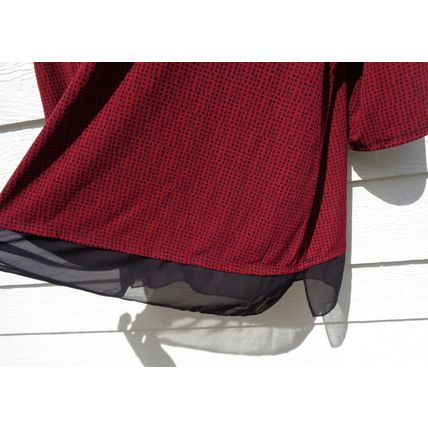 Womens Worthington 2X Dark Red Knit Top Chiffon Hem 52 Chest Black Trim