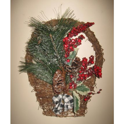 Wintery Wall / Door Decoration - Artificial Arrangement In Flat Basket