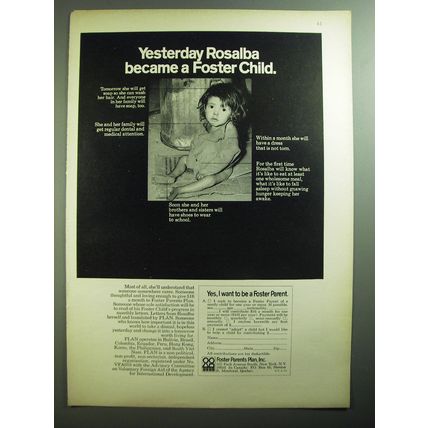 1970 Foster Parents Plan, Inc. Ad - Yesterday Rosalba became a Foster Child