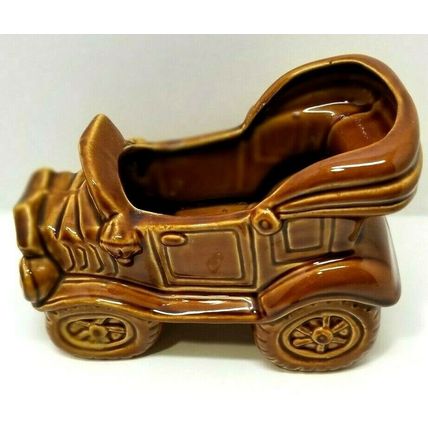 Vintage 4 1/4" Ceramic Brown Car Planter, Made in Japan (G18)