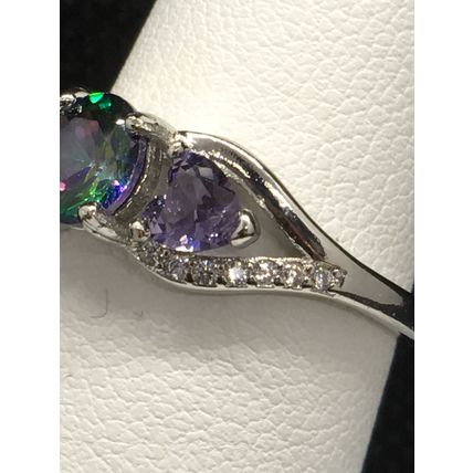 Ring Colorful Rainbow Crystal Amethyst Hearts 925 Sterling #53 USA Seller