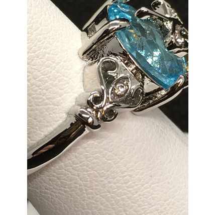 Ring Aqua Blue Crystal 925 Sterling Silver #37 USA Seller