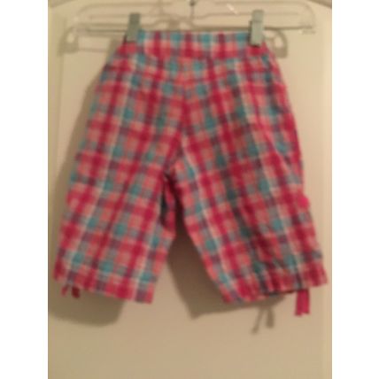 Bobbie Brooks Girls Pink & Blue Plaid Capri Pants Drawstring Size XS 4/5