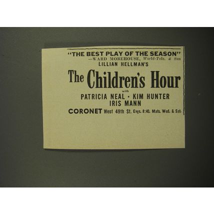 1953 The Children's Hour Play Ad - The best play of the season