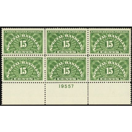 QE2b, Mint XF NH Dry Printing 15¢ Plate Block of Six * Stuart Katz