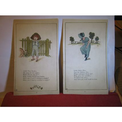 4 x Victorian nursery rhyme illustration by Kate Greenaway, small book pages #