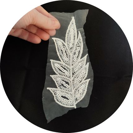 Sew on Embroidered Leaf Sequins Beads and Lace White 17.5cm x 7.5 cm Motif P066