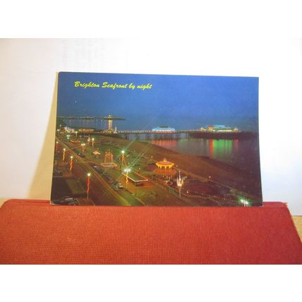 SEAFRONT BY NIGHT, BRIGHTON, SUSSEX unused postcard dated 1969 =
