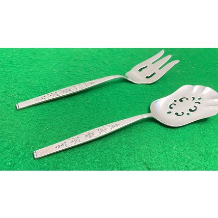 Pierced Serving Spoon and Fork, Stainless, Vintage Silverware, Gift for Mother,
