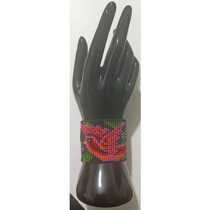 Traditional Huichol Art. Mexico Glass Seed Beads Bracelet. Legendary birds 1