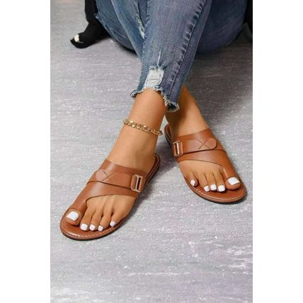 Chestnut Toe Ring Flat Sandal Slippers