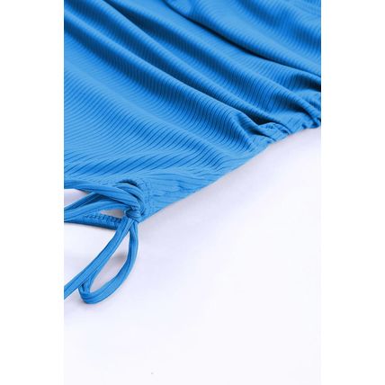 Sky Blue Adjustable Straps Ribbed Knit One Piece Swimsuit