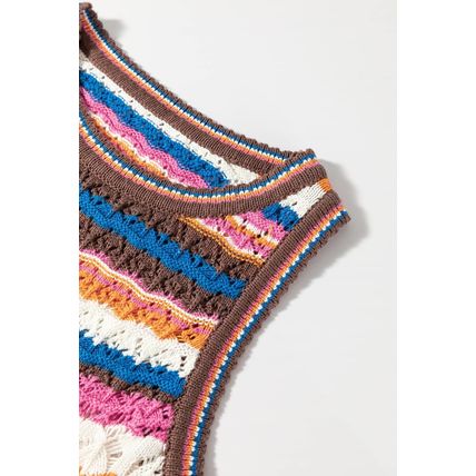 Dark Blue Striped Textured Knit Crew Neck Sweater Vest