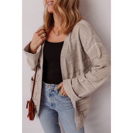 Delicacy Textured Knit Open Front Chic Cardigan with Pockets