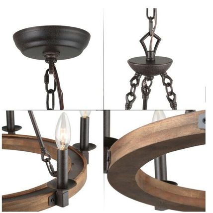 LNC Farmhouse Chandelier 6-Light Rustic Bronze Solid Wood Wagon Wheel Chandelier