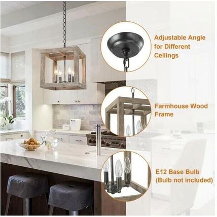 LNC Farmhouse Wood Chandelier Niki 4-Light Rustic Cage Pendant Light