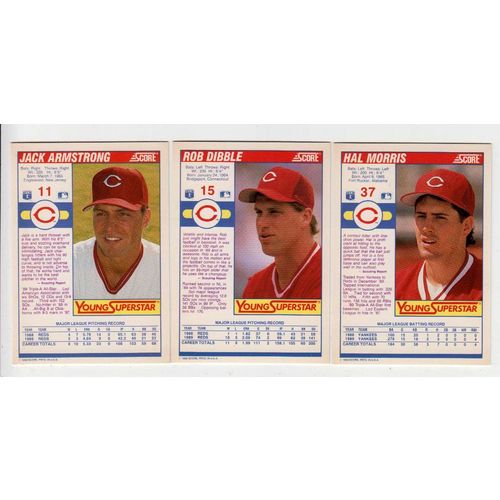3 1990 Score Young Superstars Reds RC cards #11 Armstrong, #15 Dibble, #37