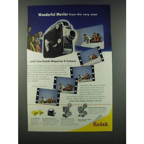 1949 Kodak Ad - Cine-Kodak Magazine 8 Camera, Cine-Kodak Film