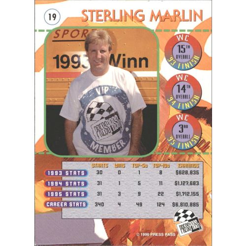 1996 Press Pass Sterling Marlin-RED HOT #19