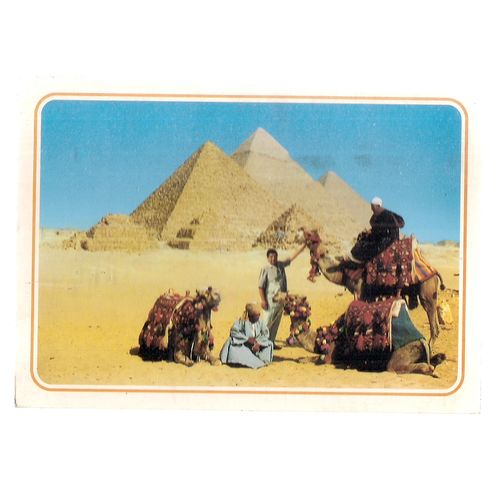 AHMED ATTALLAH ROUND THE PYRAMIDS , EGYPT used postcard 1999 postmark camels =