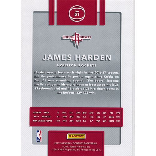 2017-18 Donruss 51 James Harden Houston Rockets
