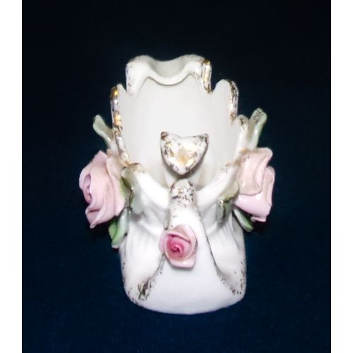 Lefton white leaf sleigh ashtray ash tray applied rose flowers vintage great