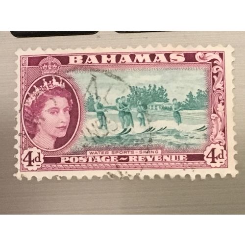 Bahamas QEII 1954 4d Green & Purple Used SG 206 Sc 163 stamp Watersports skiing