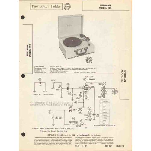 STEELMAN model 1S2 record player audio amplifier Sams Photofact manual