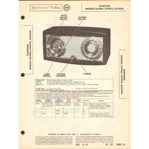 TRUETONE model D241xA D2420A AM radio clock Sams Photofact manual