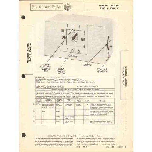 MITCHELL model 1263 1264 AM radio receiver clock Sams Photofact manual