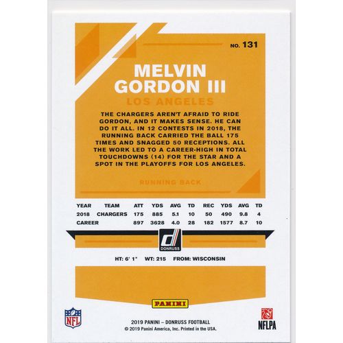 2019 Donruss Football Base 131 Melvin Gordon III Los Angeles Chargers