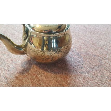 Vintage, Engraved Brass Teapot / Kettle, Excellent Condition