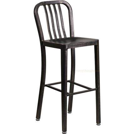 Black Antiqued Gold 'Navy' Style Bar Stool High Top Cafe Patio Chair In-Outdoor