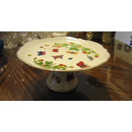 SNACK TIDBIT PEDESTAL COMPOTE SERVER DISH BUTTERFLIES STRAWBERRY STRAWBERRIES