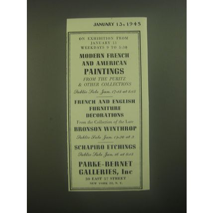 1945 Parke-Bernet Galleries Advertisement - Paintings from the Puritz