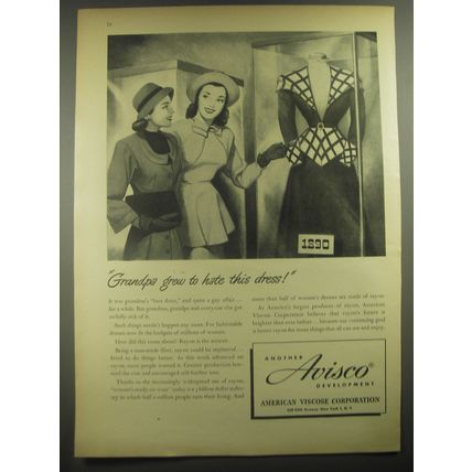 1947 American Viscose Corporation Ad - Grandpa grew to hate this dress!
