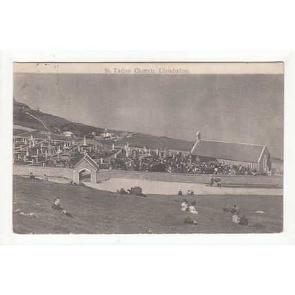 St Tudno's Church Llandudno Postcard 1911 with Tyldesley Squared Circle Postmark