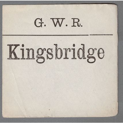 GREAT WESTERN RAILWAY LUGGAGE LABEL - KINGSBRIDGE (Lwr case)
