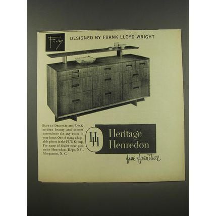 1956 Heritage Henredon Advertisement - Frank Lloyd Wright Buffet-Dresser & Deck