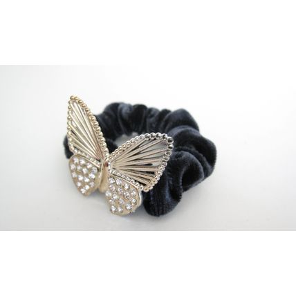 Butterfly blue gray teal hair tie pony tail holder scrunchie with crystals