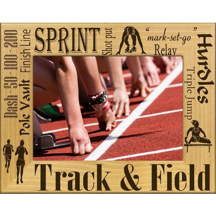 Track and Field Laser Engraved Wood Picture Frame Landscape (8 x 10)