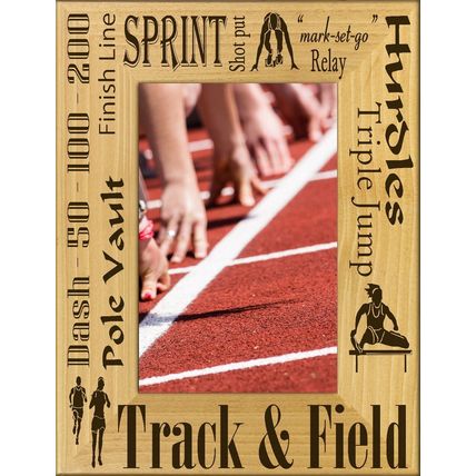 Track and Field Laser Engraved Wood Picture Frame Portrait (3 x 5)