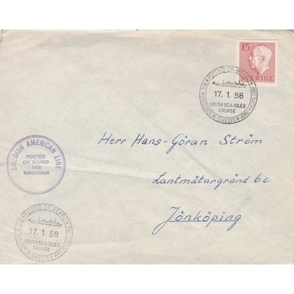 Sweden 1958 M/S Kingsholm South Sea Isles Cruise Ships Cachet VGC