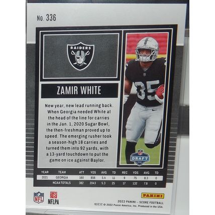 2022 Panini Score ZAMIR WHITE (Las Vegas Raiders) Rookie Card #336