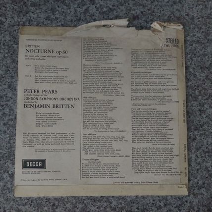 Britten, Peter Pears, London Symphony Orchestra – Nocturne, Op.60 (10" LP)